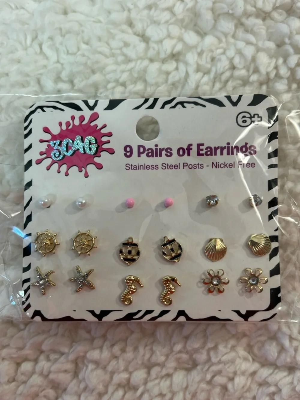 3C4G 9-Pairs of Pierced Earrings Stainless Post Nickel Free